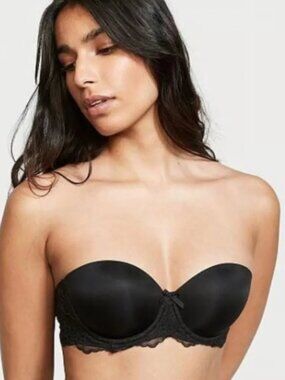 Victoria's Secret Dream Angels Multi Way Strapless Black Floral Lace Bra 34D